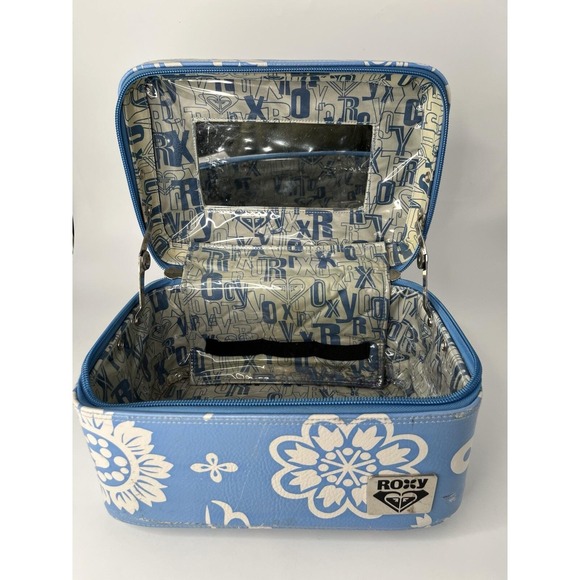 ROXY Make-Up Case Hawaiian Floral Blue Vintage Large READ - Picture 11 of 16